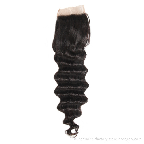 Huashuo Highest Discounts Peruvian Hair Lace Closures Color 1b Loose Deep Weave Closures For Sale
